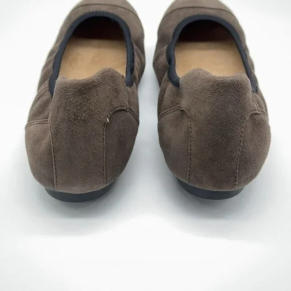 Vionic Orthotic Suede Ballet Flats Natalia Dark Taupe Black Trim Support Sz 9 - Picture 4 of 9